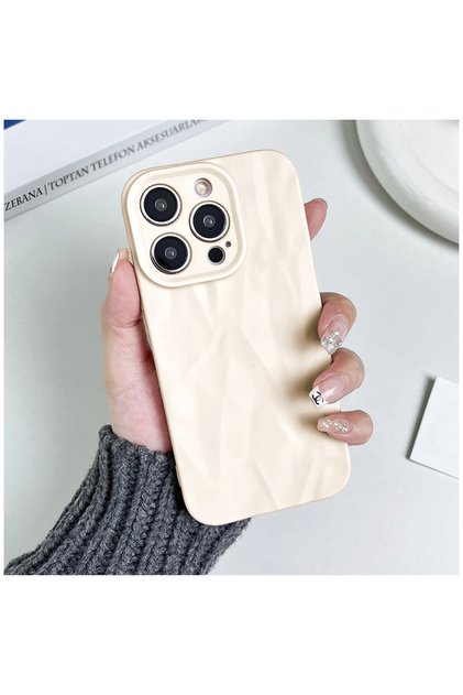 Apple iPhone 15 Pro Compatible Case Zebana Soft Wrink Silicone Case Beige