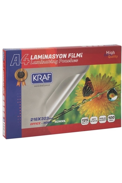 LAMİNASYON FİLMİ PARLAK A4 125 MİC 100'LÜ 2124