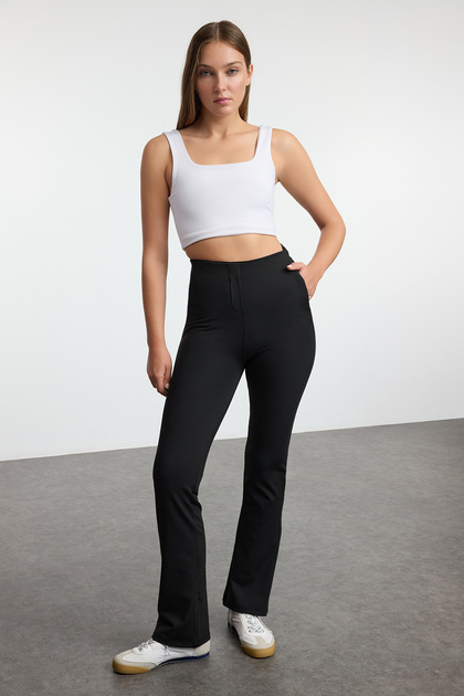 Black Recovery Zipper Pocket Detailed Full Length Knitted Sports Pants Thmaw25Ty00019