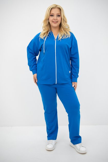 Women's Large Size Hooded Pocket Detailed Tracksuit Set 8139-25