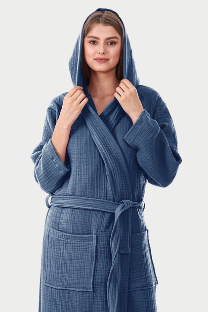 Unisex Hooded 4 Layer 100% Organic Cotton Premium Multi Muslin Ultra Soft Bathrobe