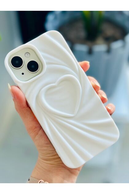 Apple Iphone 13 - 14 - 15  Uyumlu 3D Mat Saten Kalp Kabartma Desenli Darbe Önleyici Silikon Kılıf
