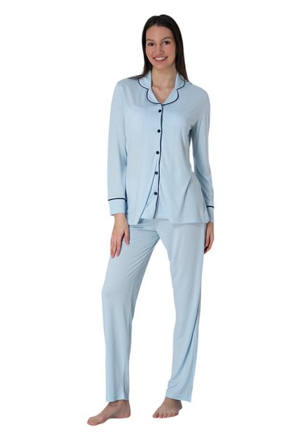Effortt Blue Front Buttoned Women's Pajama Set