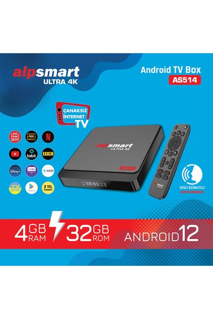 ALPSMART As514 Androıd Tv Box Ses Komutlu Kumanda 4 Gb Ram 32 Gb