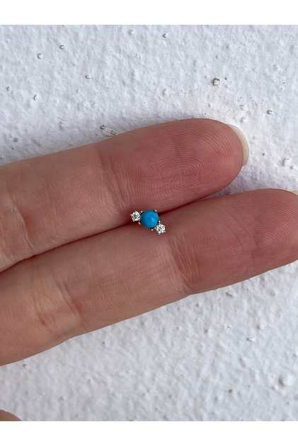 Tekli Gümüş Turkuaz Taşlı Gümüş Yay Küpe - 1 Adet