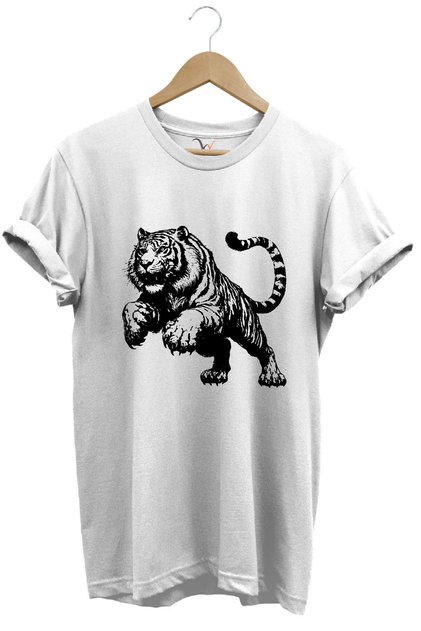 Tiger Printed Cool Premium 100% Cotton Regular Fit White T-Shirt