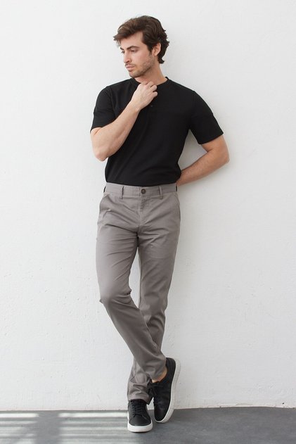 Men's Khaki Side Pocket Woven Lycra Modern Slim Fit Chino Trousers