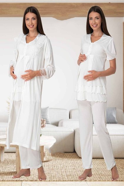 Mayss Collections 8024 Ecru Color Maternity Pajamas Set with Dressing Gown