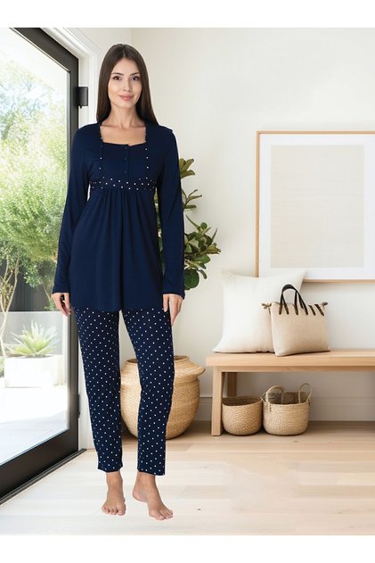 Cotton Comfortable Cut Maternity Pajama Set with Breastfeeding Feature Effortt - Navy Blue