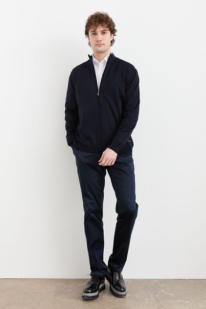 Men's Half Turtleneck Wool Jacket Navy Blue