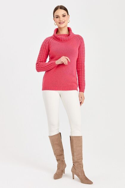 Women's Lace Collar Sleeves and Collar Hair Knitted Wool Sweater Y.Ş.Pink