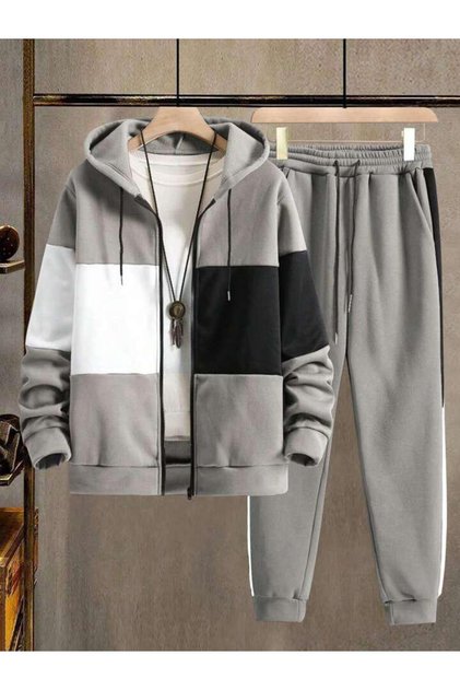 Children's Unprinted Oversize Pieced Hooded Cardigan Tracksuit Set
