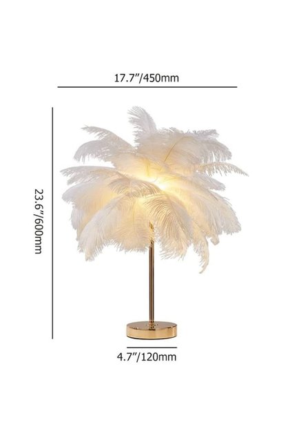 Masa Lambası Deve Kuşu Tüy Palmiye Beyaz Abajur 60cm