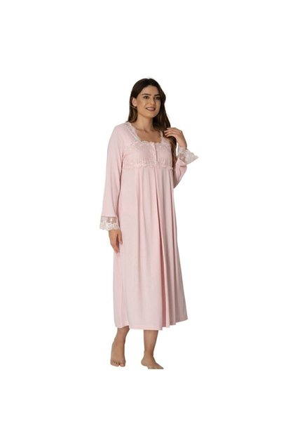 Women's Pink Breastfeeding Featured Lace Maternity Nightgown