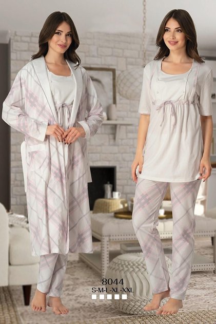 8044 Plaid Maternity Pajamas Dressing Gown Set