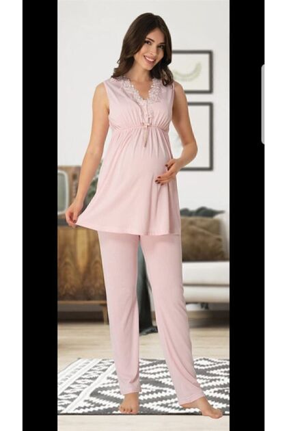 Effortt Lace Collar Nursing Maternity Pajama Set