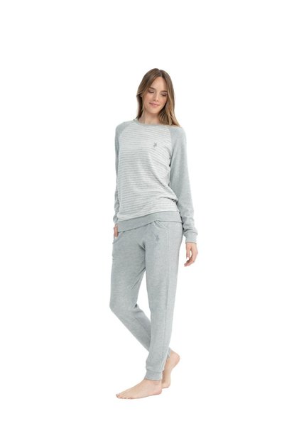 U.S. Polo Assn. Kadın Gri Melanj Yuvarlak Yaka Pijama Takımı 025KPT.Z1.ET7.A.GR0.OU8.P4.KM11