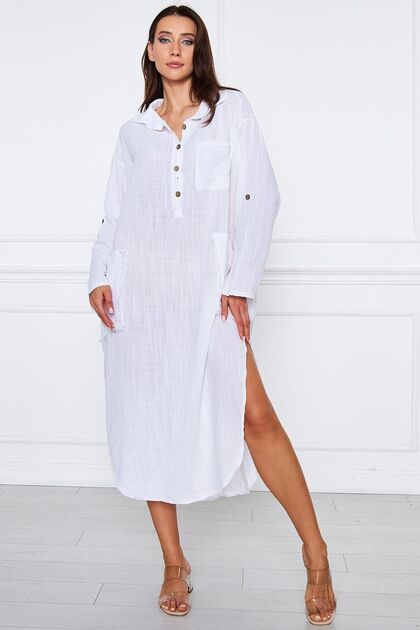 white christmas dresses Cut Loose Linen Shirt Dress, Moonlight – Evie Lou main image 0