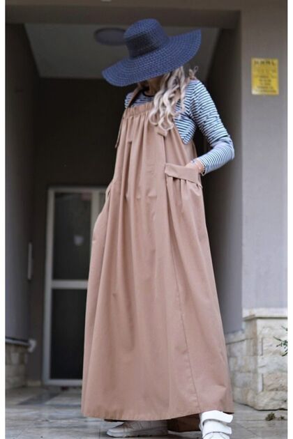 Oversize Pocketed Milk Brown Gilet/Salopet