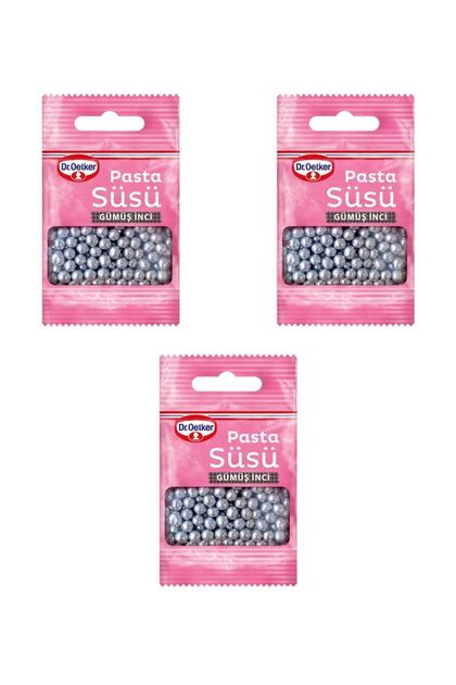 Pasta Süsü Gümüş Inci 3'lü Set