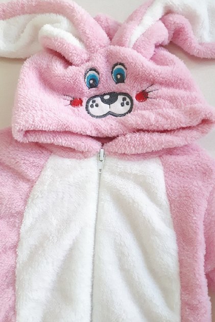 Girl's Pink Cotton Rabbit Jumpsuit