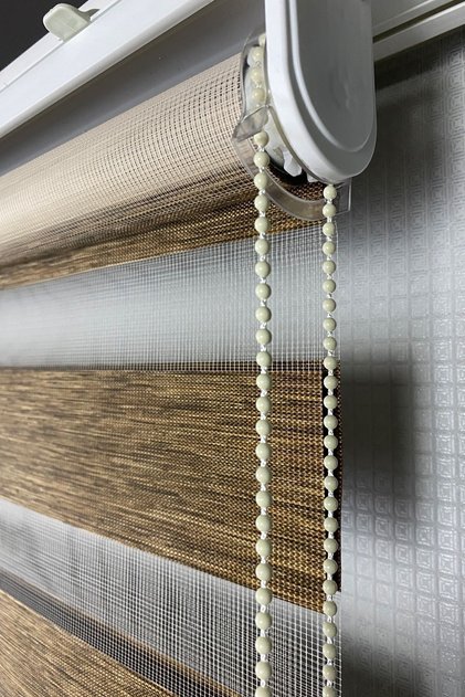 Ithal Bambu Kahverengi Bambu Stor Zebra Perde Etek Dilimsiz