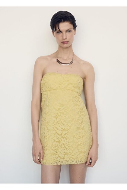 chinese dress ladies Yellow Lace Square Neck A-Line Midi Dress main image 0