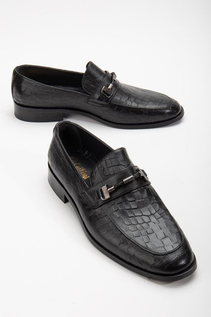 Genuine Leather Neolit Micrlight Jurdan Crocodile Printed Buckle Black Men's Classic Shoes