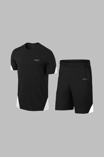 Men's Black Dri-Fit Plain Short Sleeve Comfort T-Shirt Shorts Bottom Top Two Piece Set Set (S-3Xl)