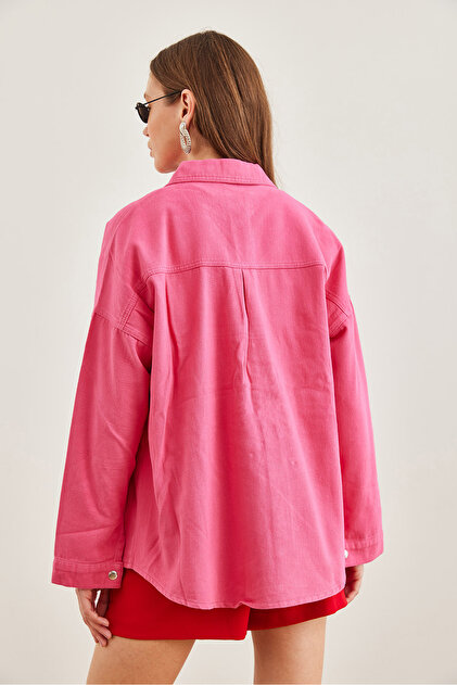 Olalook Women's Fuchsia Bag Pocket Oversize Gabardine Shirt Gml