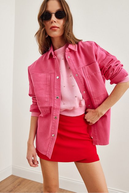 Dámska fuchsiová košeľa Gabardine s vreckami, oversize, GML-19001246