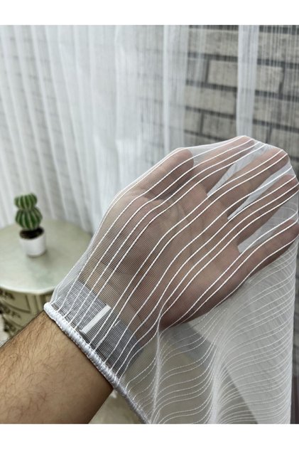 Rüyaper Zincir Çizgili Tül Perde 1/2( Seyrek Pile )
