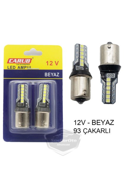 Düz-Çakarlı Park Stop Sinyal Ampulü Tek Duy 12 Led Fren Lambası 12V 93 Beyaz