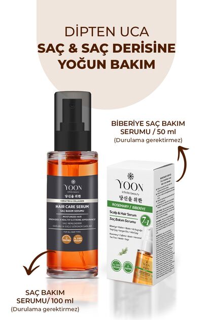 2'li Set Saç Serumu & Saç Derisi Onarıcı Serum, Keratin, Kolajen, Biberiye Ve 7 Aktifli Saç Bakım Kompleksi