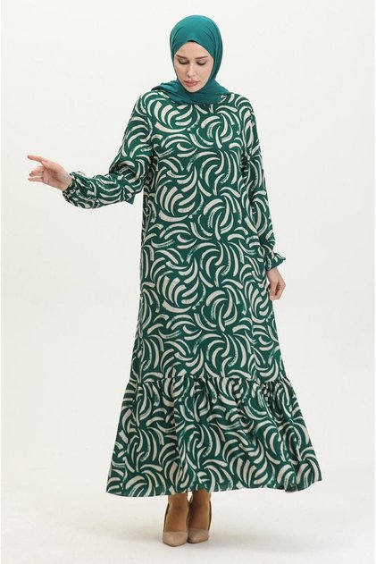 Gathered Skirt Patterned Viscose Dress