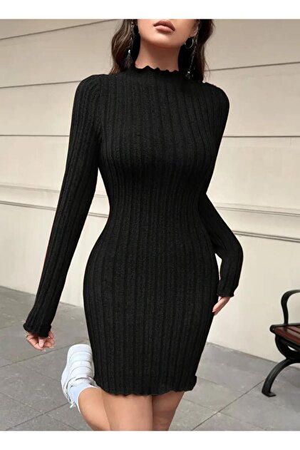 Rochie de damă cu guler în picioare, din lycra, din bumbac, sezonieră și iarnă
