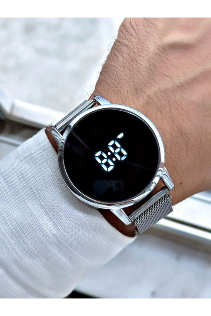 Led digital woven mesh magnetic strap men's wrist watch