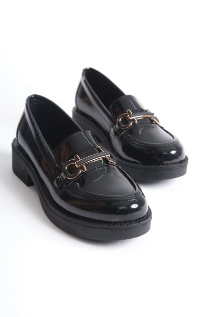 Loafer Günlük Parlak Rugan Orta Boy Tabanlı Şık Tokalı Rahat Oxford Ayakkabı