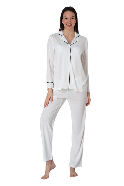 Effortt Ecru Front Buttoned Women's Pajama Set