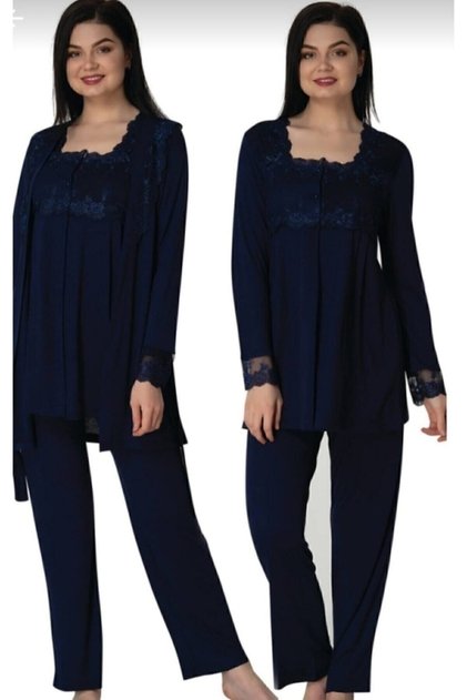 Effort Women's Navy Blue Maternity Maternity Dressing Gown Pajama Set