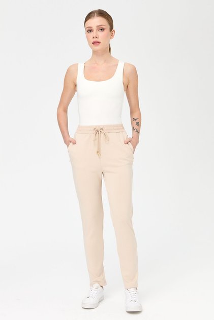 Women's Waist Lace-up Pocket Tracksuit Pants Beige