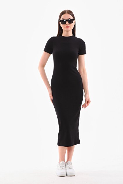 below the knee bodycon dress Cotton Short Sleeve Bodycon Fitted Knee Length Midi Dress  Niobe Clothing