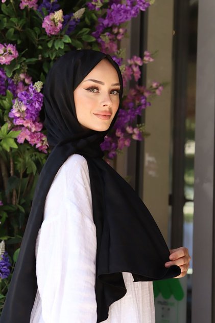 Black Silky Jacquard Patterned Waterway Shawl