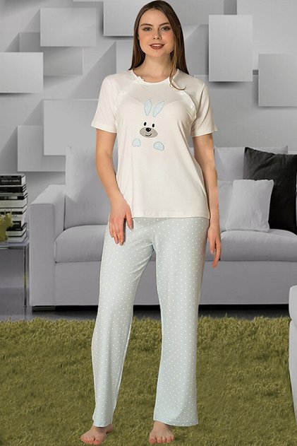 Women's Effort Blue Maternity Pajama Set with Breastfeeding Feature 2074