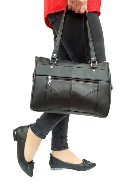 Luxury Women's Hand Shoulder and Arm Bag - Multi-Compartment, Black Genuine Leather