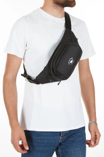Black Soft Leather Crossbody Crossbody Chest Shoulder and Waist Bag with USB Headphone Outlet