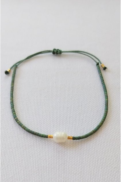 Miyuki Dizi Single Row Minimal Bracelet (Olive Tree Bracelet)