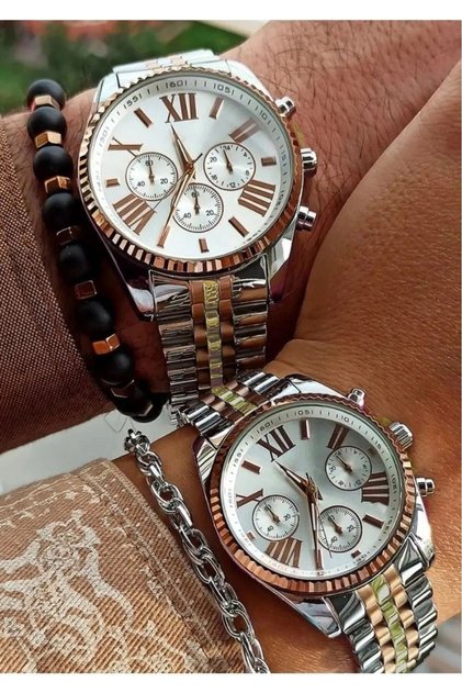 M Kors Model " Çift Saat"/ " Sevgili Saatleri " Metal Kordon Roma Rakamlı Kol Saatleri