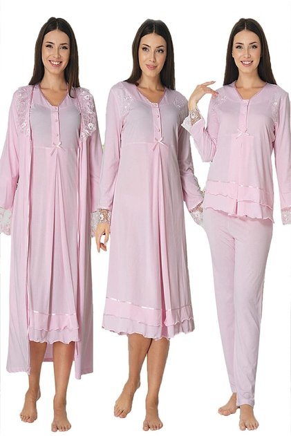 Zerre Bebe Women's Pink Maternity Long Sleeve Set 4 Pieces 2426