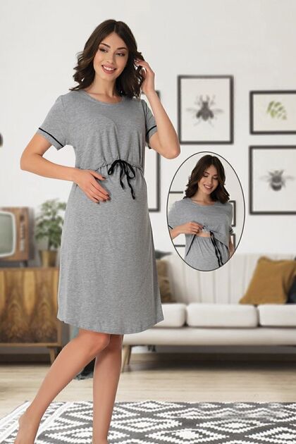 Effortt Gray Pregnant Dress with Breastfeeding Feature
